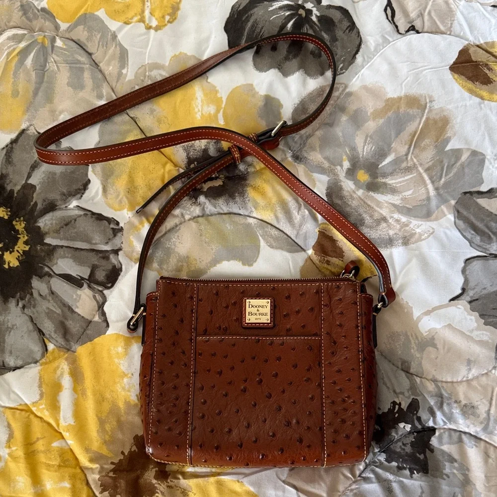 Dooney & Bourke Ostrich-Embossed Tan Crossbody Bag - Picture 1 of 10
